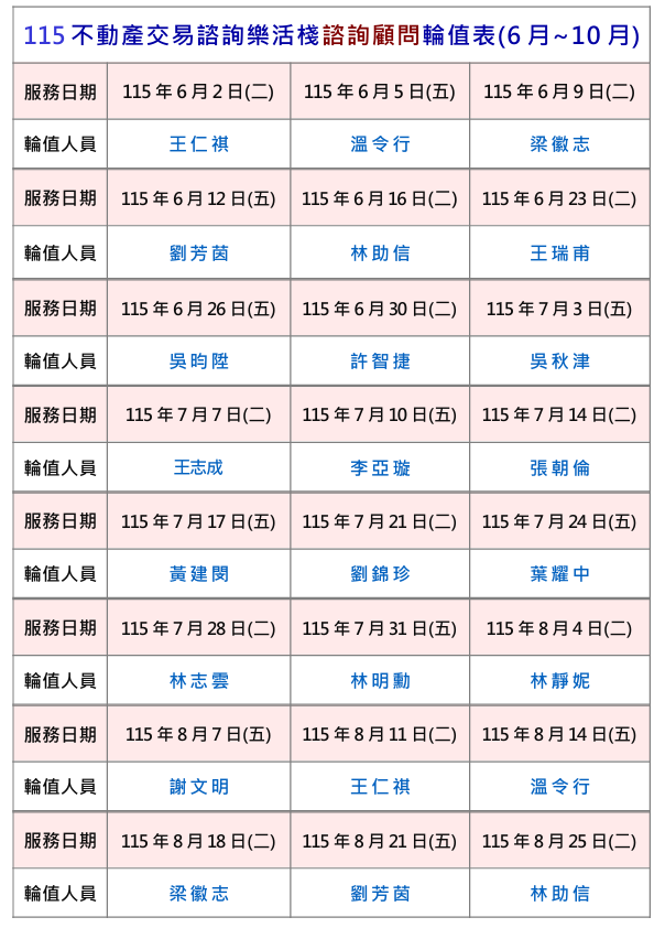 值班表